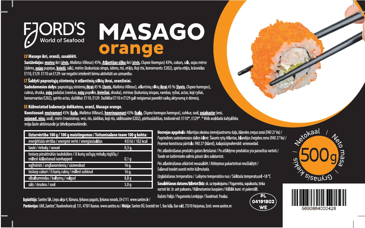 IKRI MASAGO ORANŽIE FJORD'S, 500G, SALDĒTI