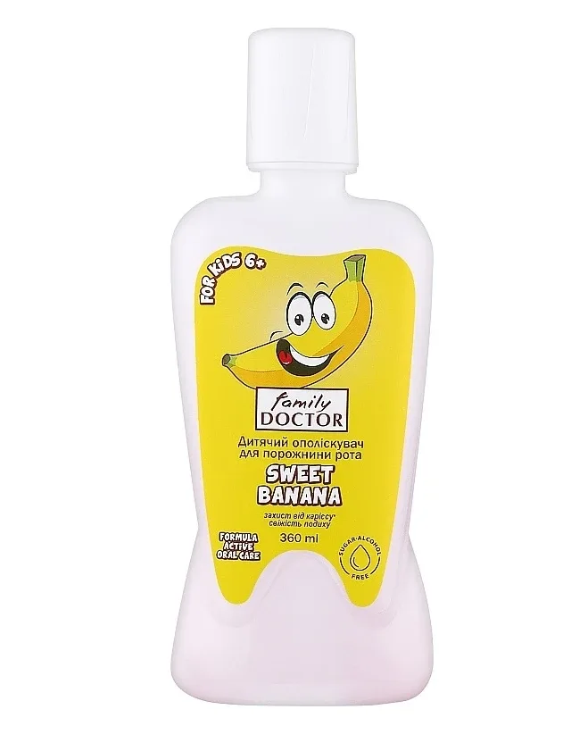 Family doctor sweet banana bērnu mutes dobuma skalošanas līdzeklis 6+, 360 ml