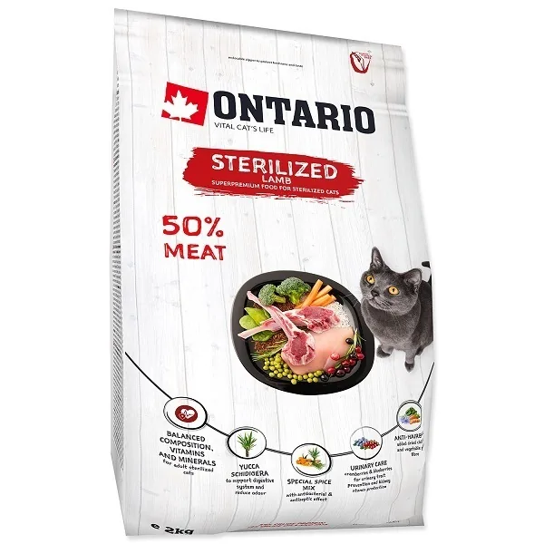SAUSĀ BARĪBA KAĶIEM ONTARIO STERILISED, AR JĒRU, 2KG