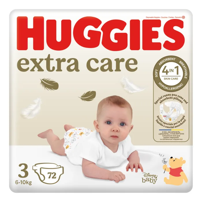 AUTIŅBIKSĪTES HUGGIES EXTRA CARE S3 6-10KG 72GAB