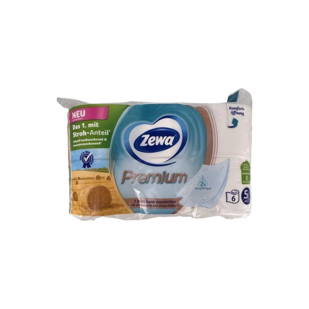 TUALETES PAPĪRS PREMIUM 5 KĀRTAS, 6 RUĻĻI ZEWA