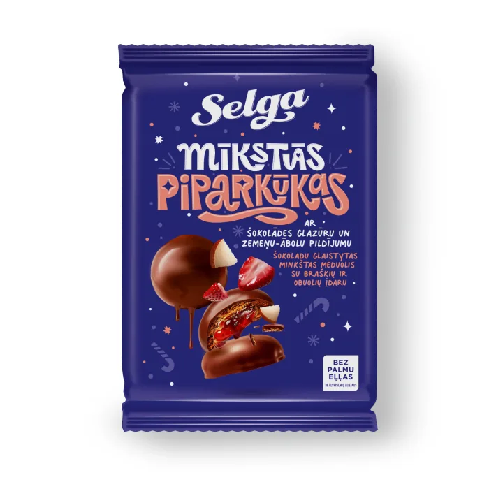 Имбирные пряники Selga с шоколадной глазурью и начинкой из брусники и яблока, 250 г