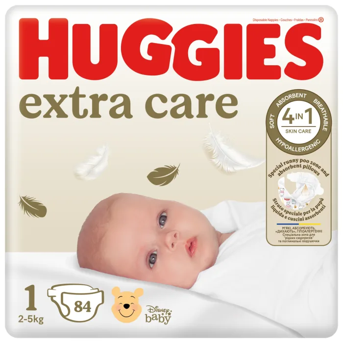 AUTIŅBIKSĪTES HUGGIES EXTRA CARE 1 2-5KG 84GAB.