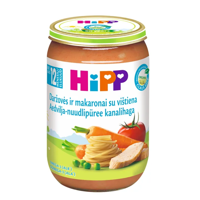 VISTAS GAĻA AR DĀRZEŅIEM UN NŪDELĒM HIPP BIO 12+ 220G