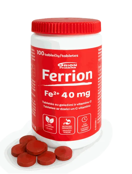 Ferrion Dzelzs ar C vit. 40 mg/60 mg tabletes, 100 gab.