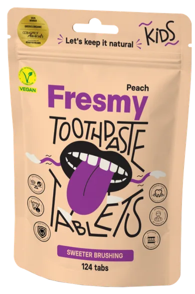 Fresmy Peach For Kids zobu pastas tabletes, 124 gab.