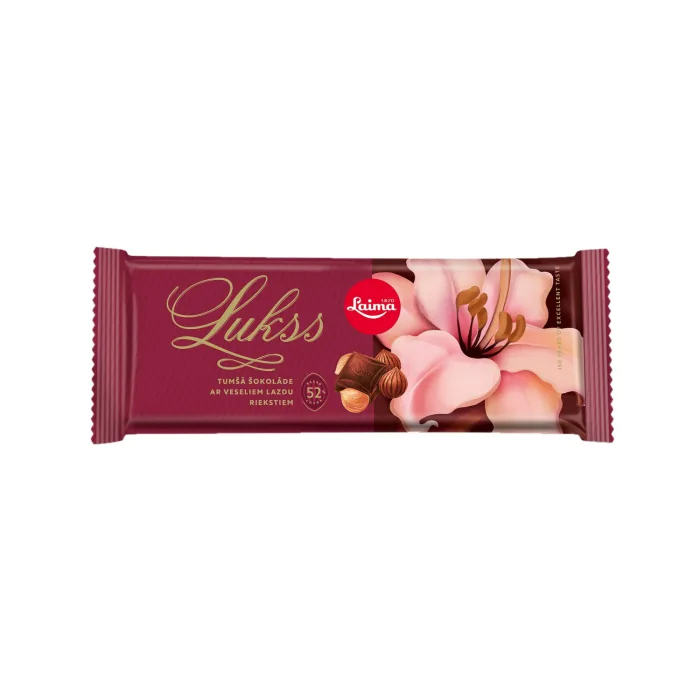 TUMŠĀ ŠOKOLĀDE LAIMA LUKSS AR LAZDU RIEKSTIEM 190G