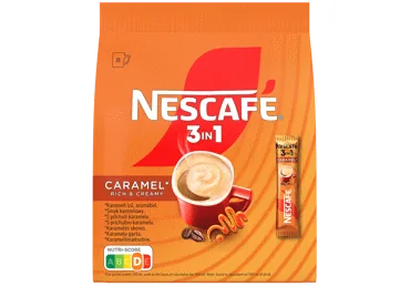 ŠĶĪSTOŠĀS KAFIJAS DZĒRIENS NESCAFE 3IN1 CARAMEL 8X16G