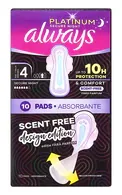 ALWAYS PLATINUM SCENT‑FREE SECURE NIGHT HIGIĒNISKĀS PAKETES, 10GAB.
