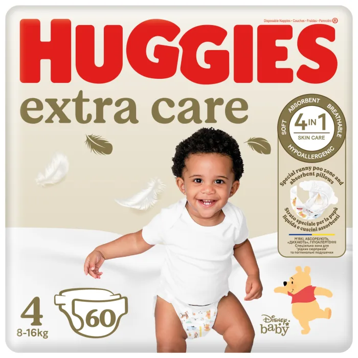AUTIŅBIKSĪTES HUGGIES EXTRA CARE S4 8-16KG 60GAB.