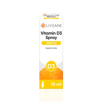 Livsane Vitamin D3 Spray 2000 iu izsmidzināms šķidrums ar ābolu garšu 10 ml