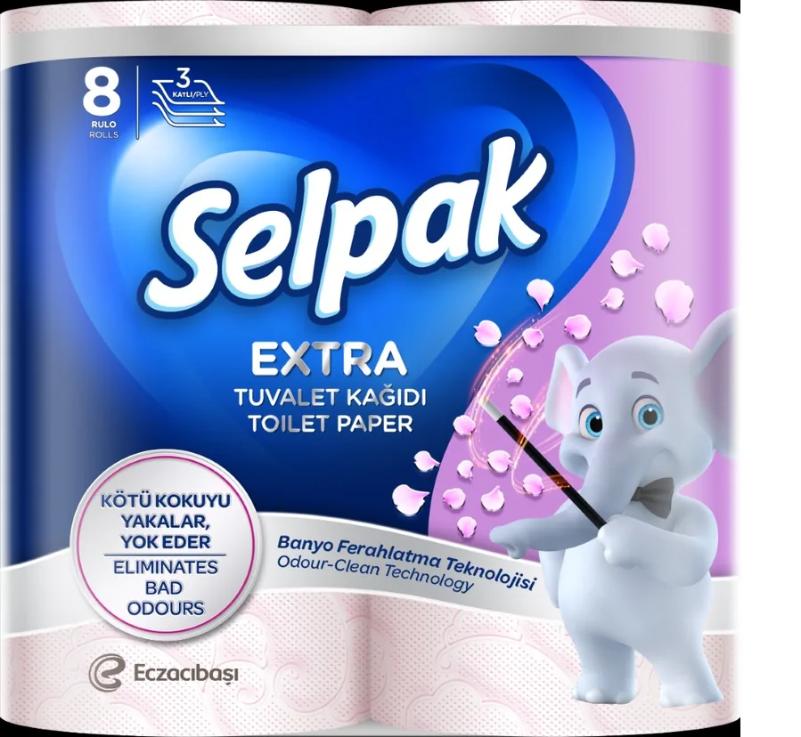 TUALETES PAPĪRS SELPAK EXTRA REFRESH, 3 SLĀŅI, 15.6M, 130 LOKSNES, 8 RUĻĻI