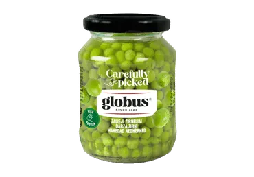 KONSERVĒTI ZAĻIE ZIRNĪŠI GLOBUS 330G STIKLĀ