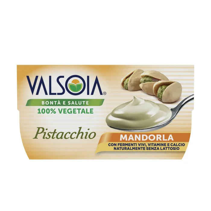 MANDEĻU PUDIŅŠ VALSOIA AUGU IZCELSMES AR PISTĀCIJU GARŠU, DZĪVAJĀM KULTŪRĀM, KALCIJU UN VITAMĪNIEM 2X115G