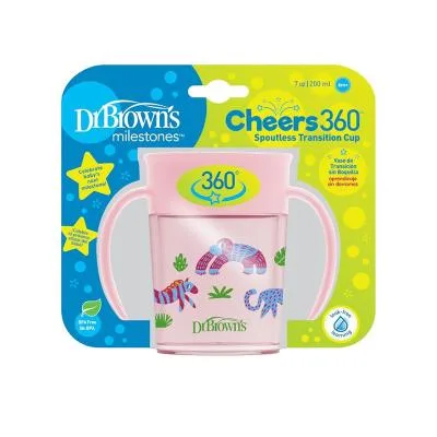 Dr.Browns Cheers 360 krūzīte ar vāciņu rozā 200 ml