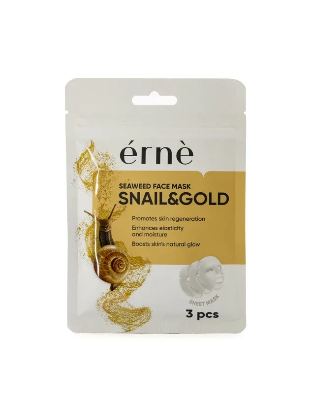 Erne Seaweed Snail & Gold atjaunojošas sejas maskas, 3 gb.
