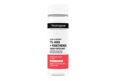 NEUTROGENA CLEAR & DEFEND+ ŠĶIDRAIS EKSFOLIATORS AR 7% AHA + PANTENOLS, 125ML
