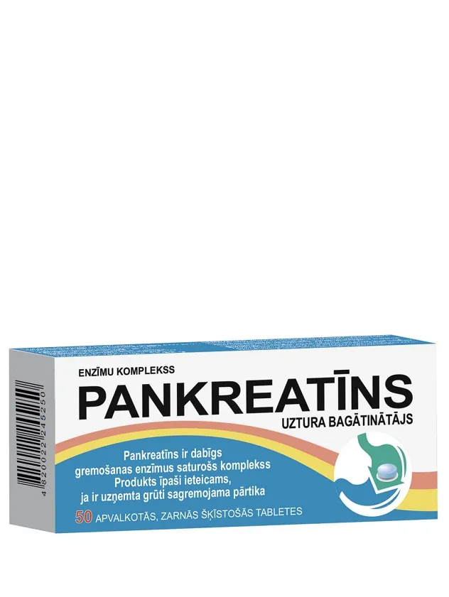 Pankreatīns zarnās šķīstošās tabletes, 50 gb.