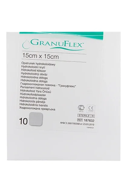Granuflex hidrokolīds pārsējs 15 x 15 cm, 10 gb.