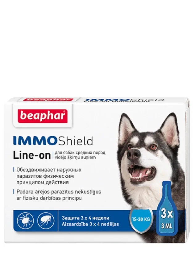 Beaphar Immo Shield Pilieni pret blusām un ērcēm suņiem M, 3 x 3 ml
