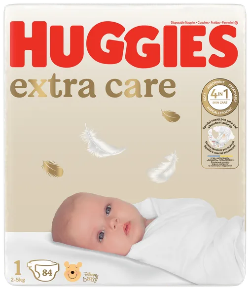 Huggies Extra Care 1 jaundzimušiem, 2-5 kg autiņbiksītes, 84 gab.