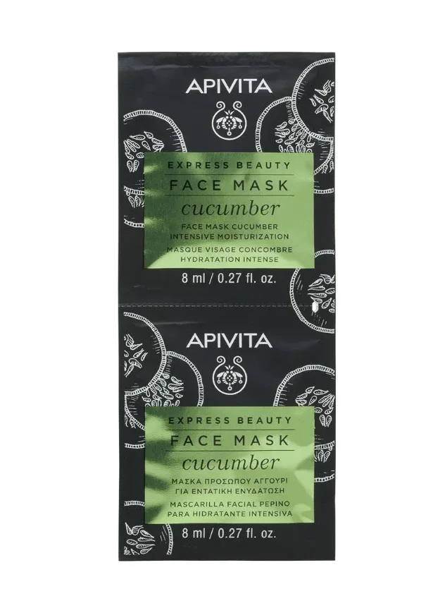 Apivita Express intensīvi mitrinoša sejas maska ar gurķi, 2 x 8 ml