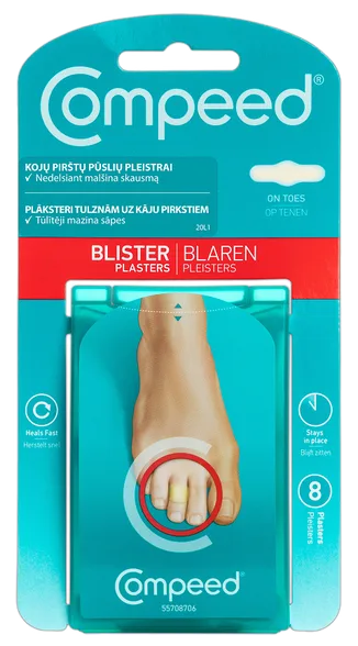 Compeed uz kāju pirkstiem plāksteri tulznām, 8 gab.