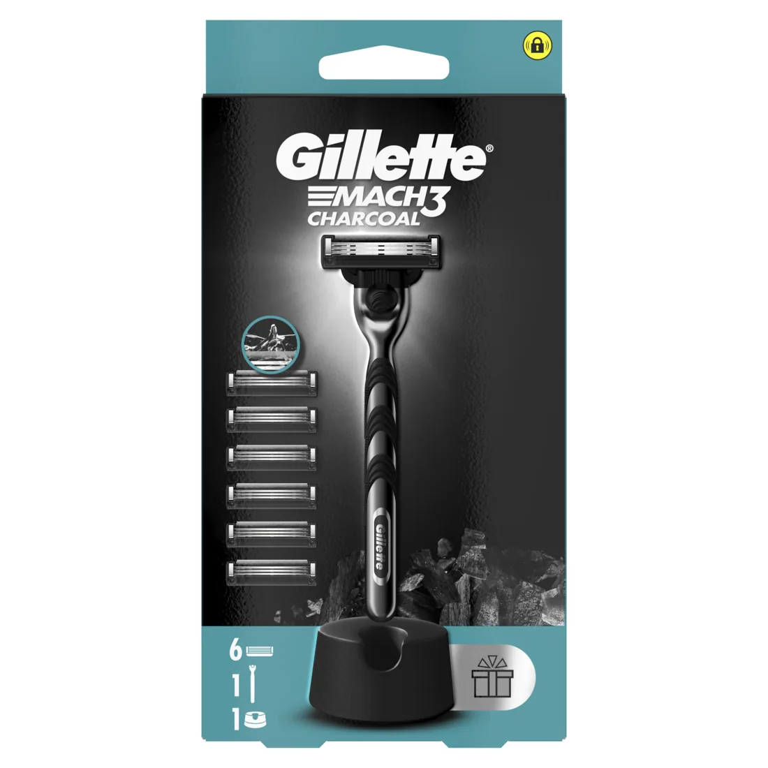 SKUVEKLIS GILLETTE MACH3 CHARCOAL +6 KASETES