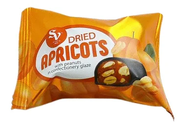 ŠOKOLĀDES KONFEKTES ŽĀVĒTAS APRIKOZES AR ZEMESRIEKSTIEM SVER.