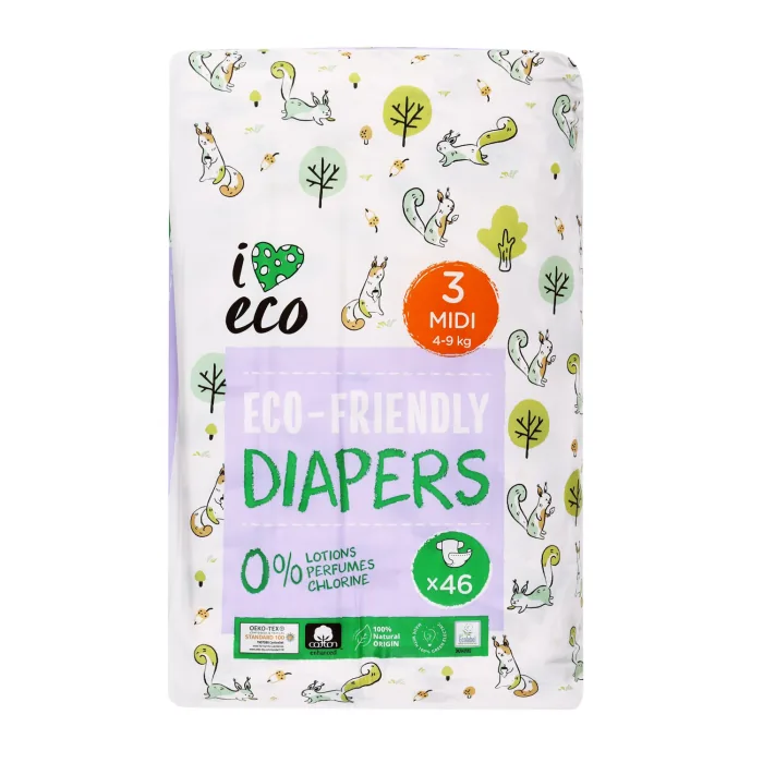 BĒRNU AUTIŅBIKSĪTES I LOVE ECO MIDI S3 4-9KG, 46GAB