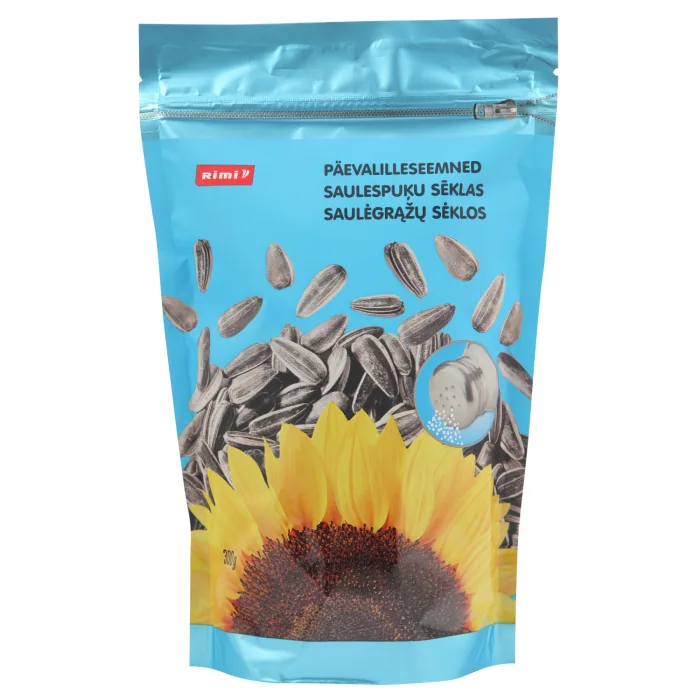 NELOBĪTAS, GRAUZDĒTAS UN SĀLĪTAS SVĪTRAINĀS SAULESPUĶU SĒKLAS RIMI 300 G