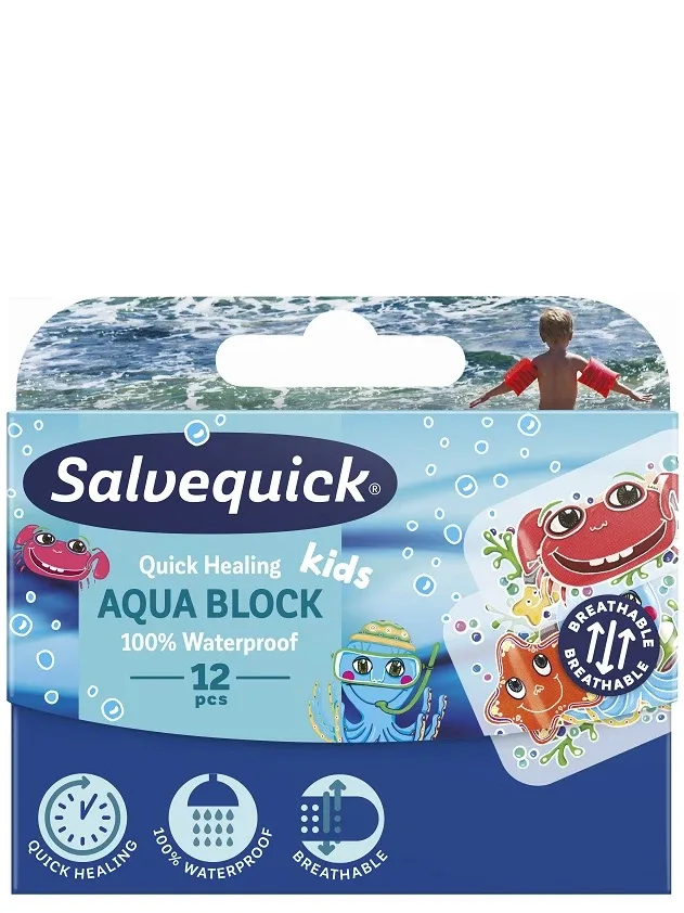Salvequick Aqua Block Kids plāksteru komplekts bērniem, 12 gb.