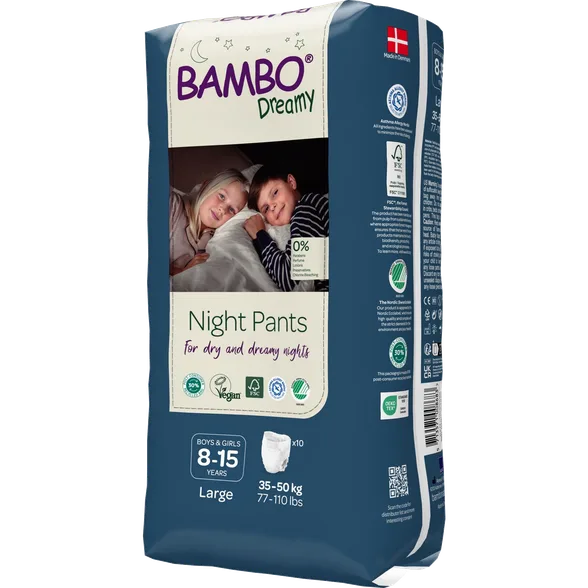 Bambo Nature Dreamy Night Pants, 8-15 gadi, 35-50 kg biksītes, 10 gab.