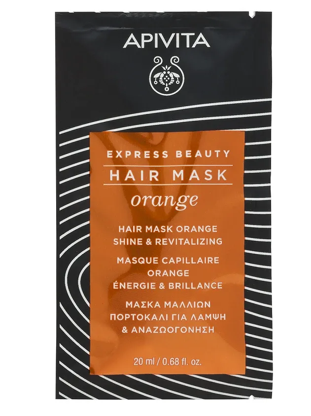 Apivita Express Mirdzuma un revitalizējoša matu maska ar apelsīnu, 20 ml