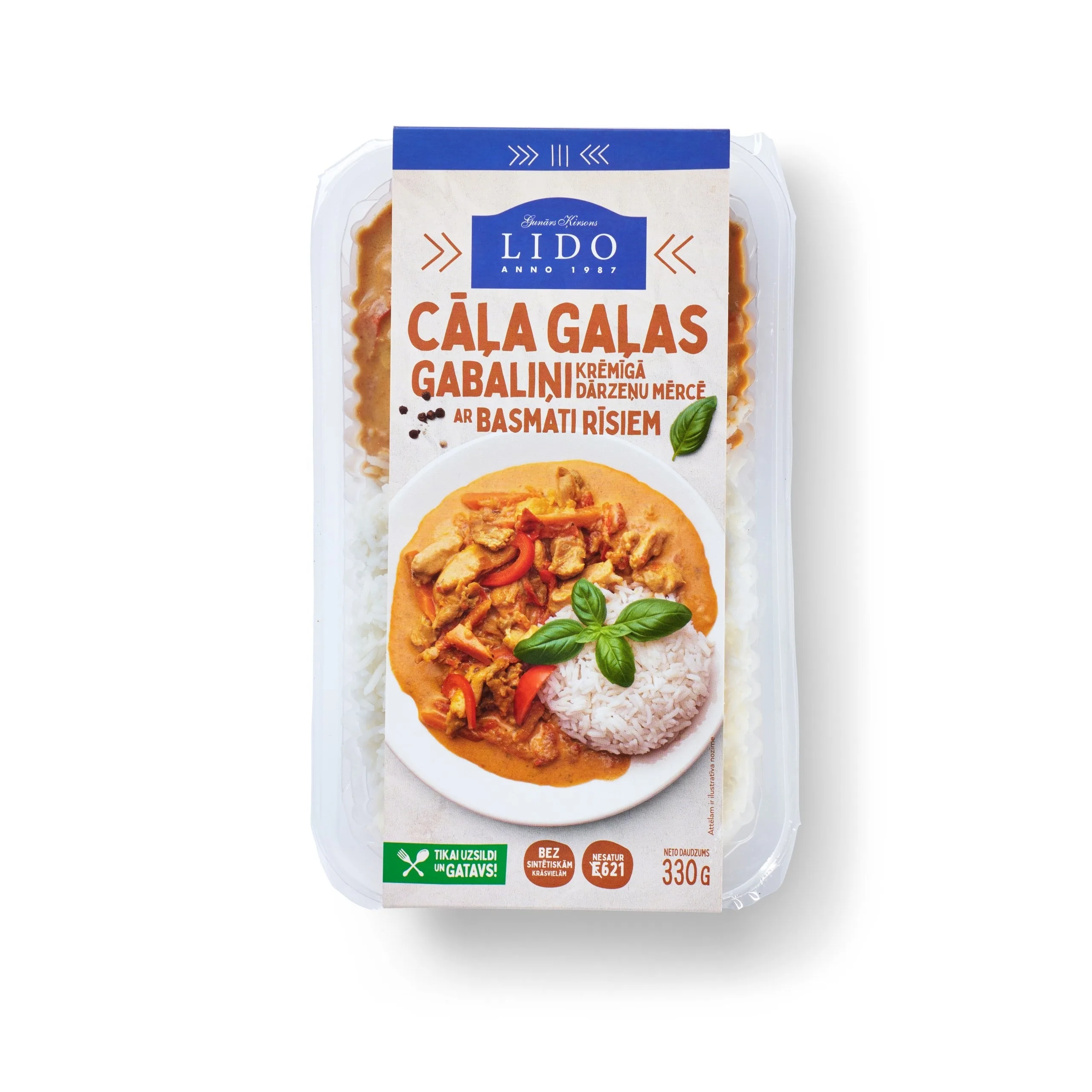 CĀĻA GAĻAS GABALIŅI KRĒMĪGĀ DĀRZEŅU MĒRCĒ UN BASMATI RĪSI 330G