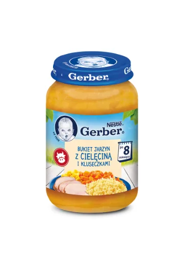 BIEZENIS GERBER DĀRZEŅI AR TEĻA GAĻU UN NŪDELĒM, 8 MĒN., 190G