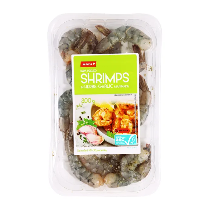 Garneles Rimi nevārītas asc, atlaidinātas, ar garšaugu-ķiploku marinādi 300 g
