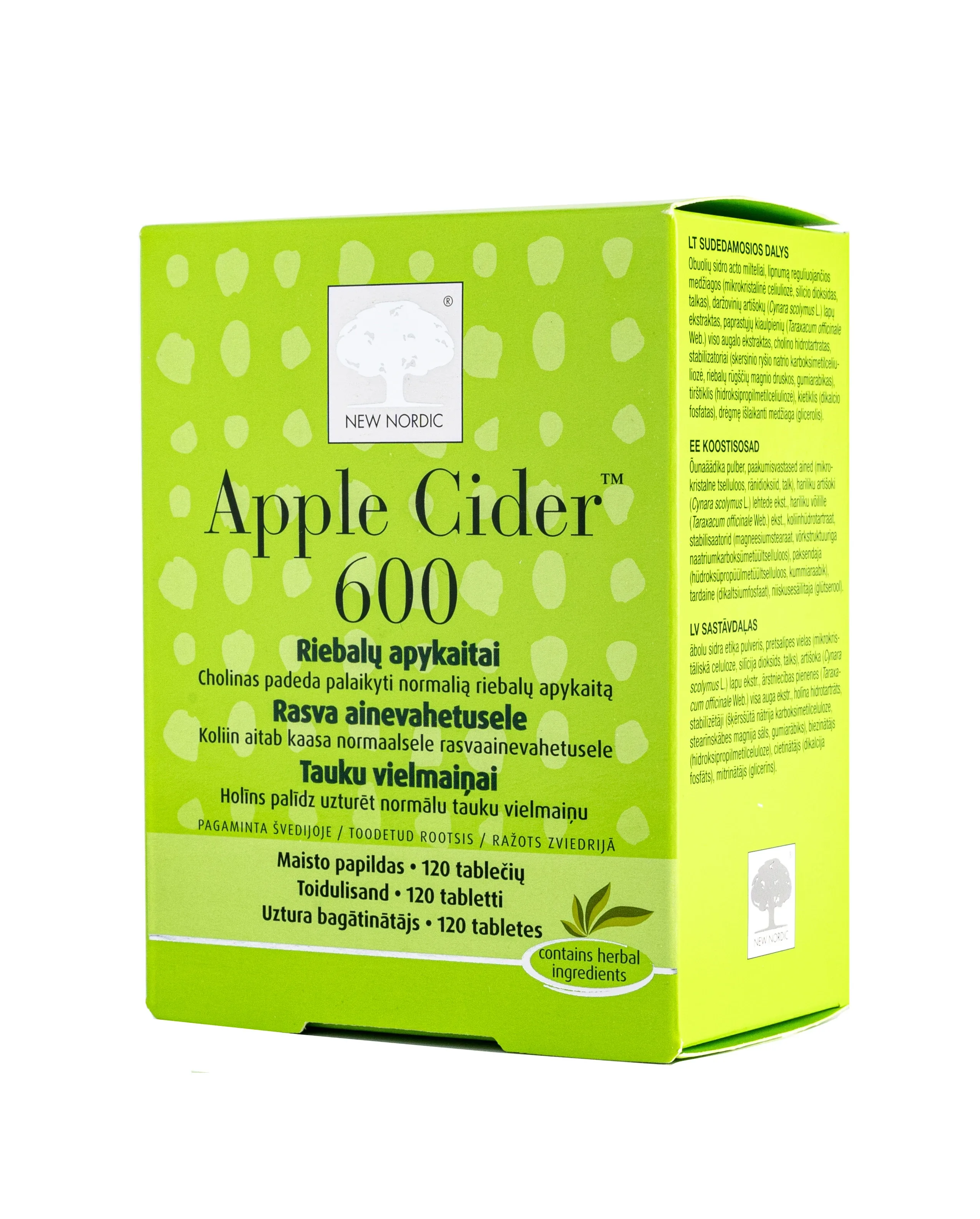 New Nordic Apple Cider 600 (ābolu sidrs), 120 tabletes