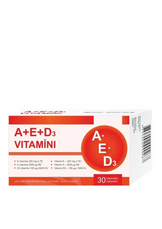 A+E+D3 vitamīni kapsulas, 30 gb.