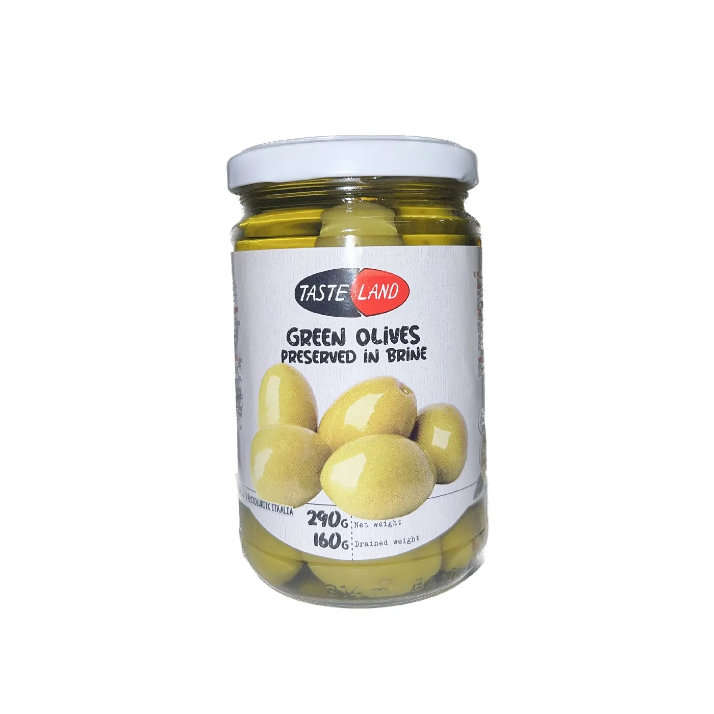 ZAĻĀS OLĪVAS, LIELAS TASTE LAND, AR KAULIŅIEM, SĀLĪJUMĀ, 290G/160G