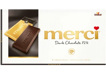 MELNĀ ŠOKOLĀDE MERCI 72% 100G