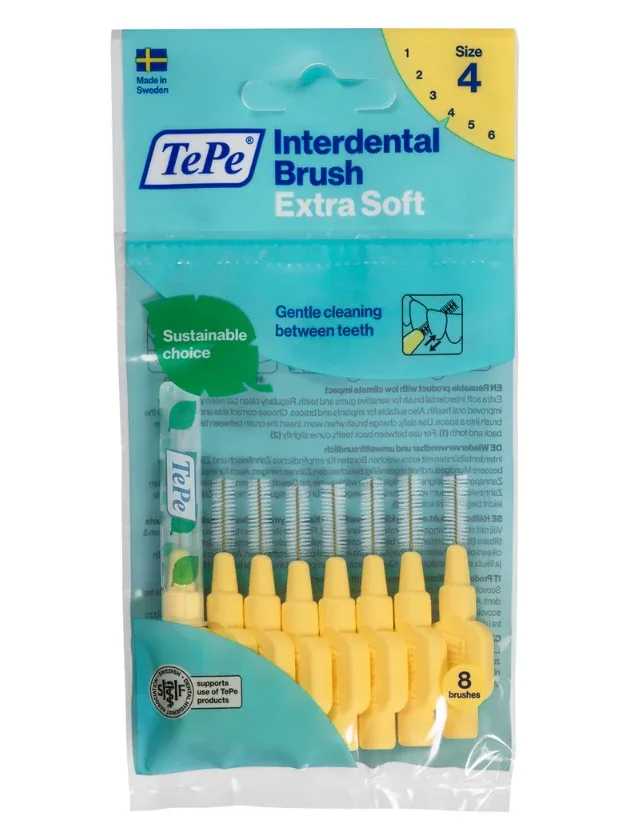 Tepe Interdental Brush starpzobu birstītes 0,7 mm, gaiši dzeltena, X-soft (īpaši mīksta), 8 gab.