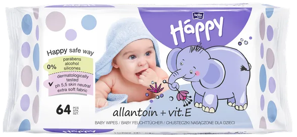 Happy Allantoin & Vit.E mitrās salvetes, 64 gab.