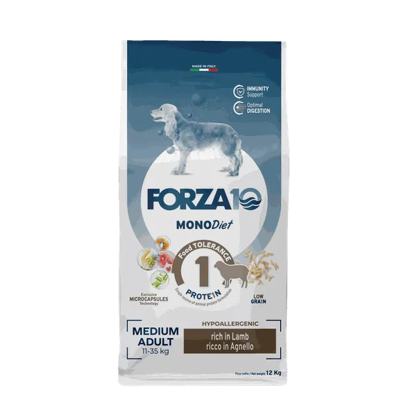 FORZA10 Monodiet Medium Adult ar jēru, suņiem sausā barība, 12 kg