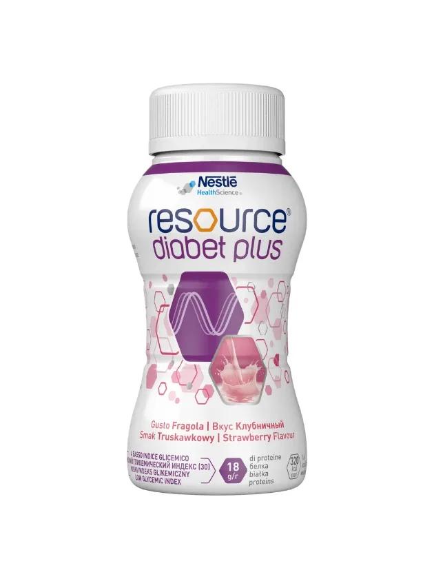 Nestle Resource Diabet Plus pārtika medicīniskiem nolūkiem ar zemeņu garšu, 4 x 200 ml