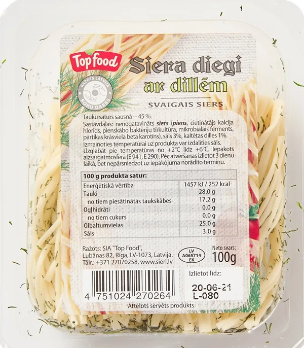 SVAIGAIS SIERS TOP FOOD, SIERA DIEGI AR DILLĒM 100G
