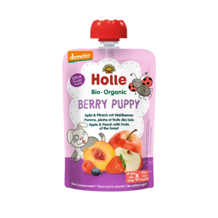 BIEZENIS HOLLE AR ĀBOLIEM, PERSIKIEM UN MEŽA OGĀM, ZĪDAIŅIEM NO 8 MĒNEŠU VECUMA BIO 100G