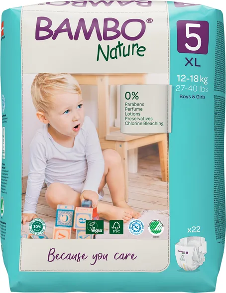 Bambo Nature Nature XL-5 (12-18 kg) autiņbiksītes, 22 gab.