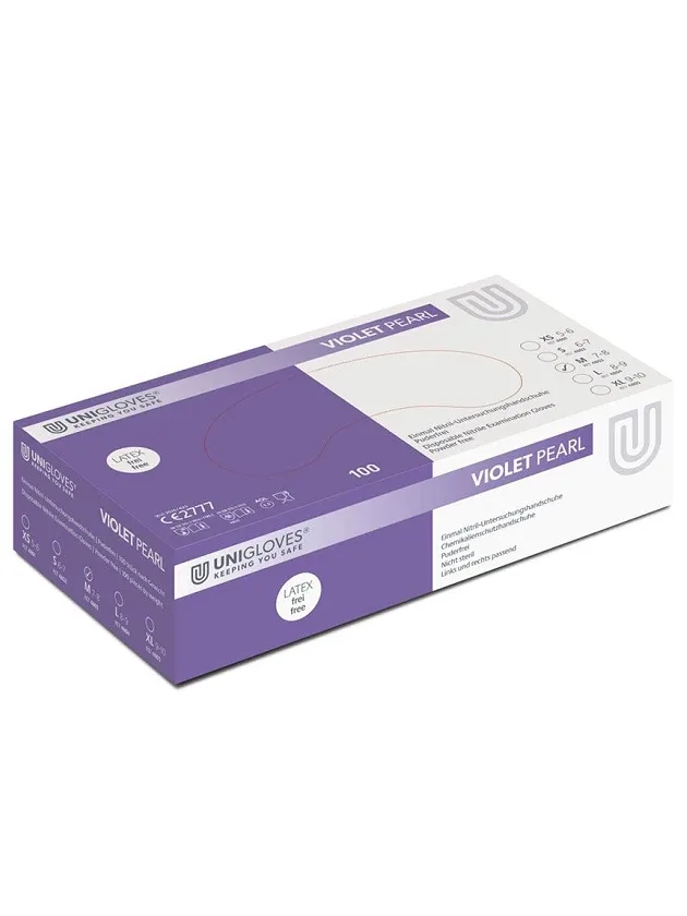 Cimdi nitrila bez pūdera izmērs M violeti, 100 gb.