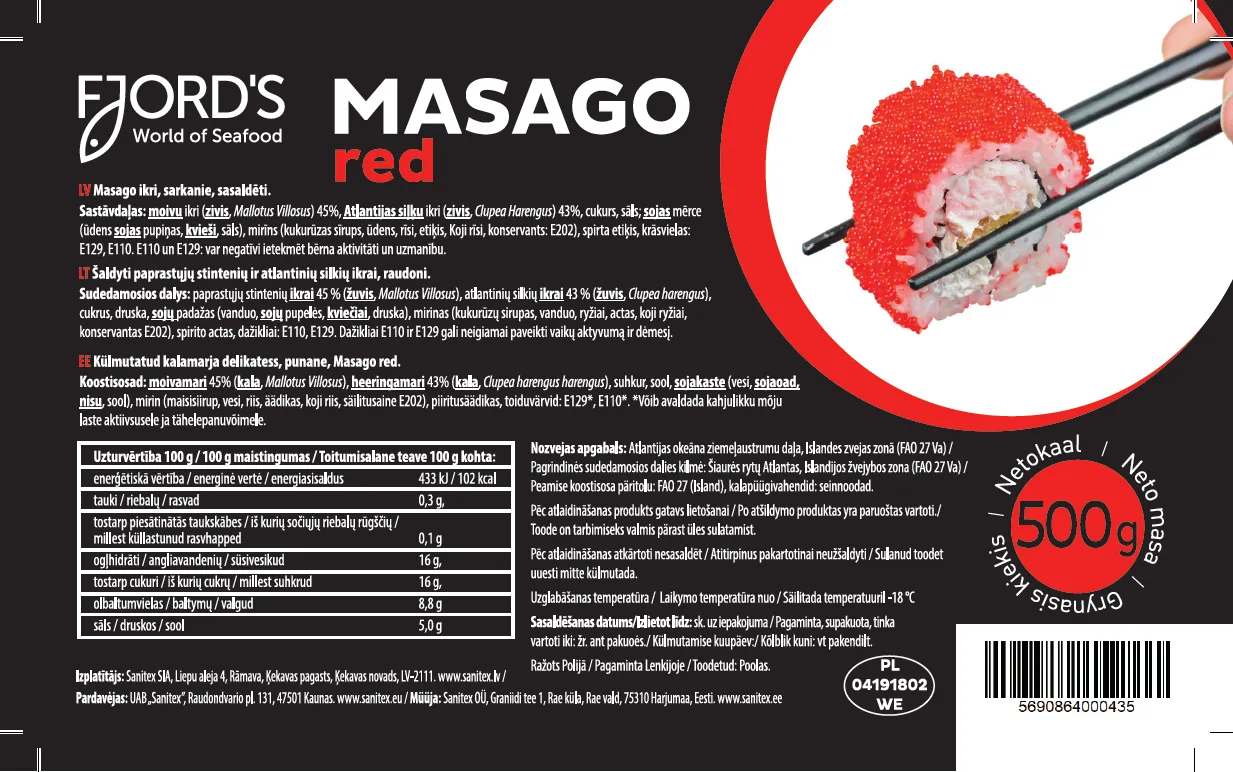 IKRI MASAGO SARKANIE FJORD'S, 500G, SALDĒTI